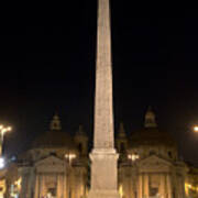 Obelisco Flaminio And Twin Churches By Night Art Print