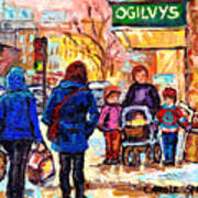 Ogilvy's Beautiful Sunny Winter Stroll Downtown Montreal City Scene Painting Carole Spandau Art Print