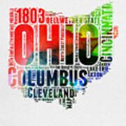 Ohio Watercolor Word Cloud Map Art Print