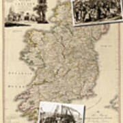 Vintage Map Of Ireland With Old Irish Woodcuts Art Print