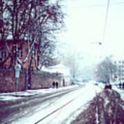 Old Moscow Street. Snowy Days In Moscow Art Print