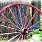 Old Red Wooden Wagon Wheel Art Print
