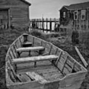 Old Wooden Boat Bw Art Print