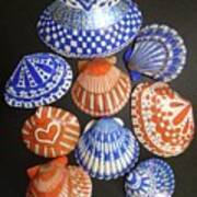 Orange And Blue Sharpie Shells Art Print