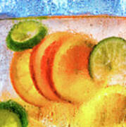 Orange And Lime Slices In Water Art Print