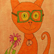 Orange Cat With Glasses Art Print