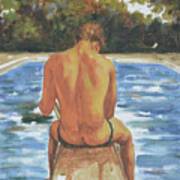Original Art Oil Painting Male Nude Man By The Pool On Canvas Panle#16-1-25-06 Art Print
