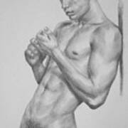 Original Charcoal Drawing Art Male Nude Man On Paper #16-3-18-05 Art Print