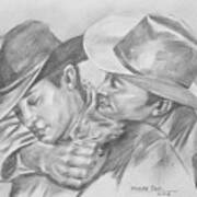 Original Charcoal Drawing Art Portrait  Of Cowboys On Paper #16-3-18-01 Art Print