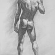 Original Charcoal Drawing Male Nude Mam On Paper #16-1-15-02 Art Print