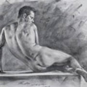 Original Drawing Sketch Charcoal Male Nude Gay Interest Man Art Pencil On Paper -0038 Art Print