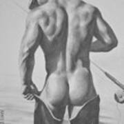 Original Drawing Sketch Charcoal  Pencil Male Nude Gay Interest Man Art Pencil On Paper -0031 Art Print
