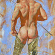 Original Oil Painting Art Male Nude Fisherman On Linen #16-2-20 Art Print