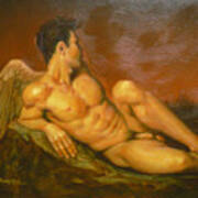 Original Oil Painting Art  Male Nude Of Angel Man On Canvas #11-16-01 Art Print