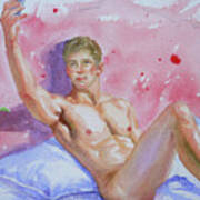 Original Watercolour  Male Nude Take A Photo #17529 Art Print