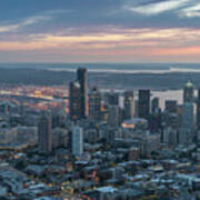 Over Seattle Downtown And The Stadiums Art Print