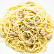 Overhead View Of Spaghetti Carbonara Italian Pasta Dish Art Print