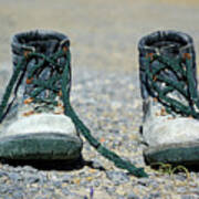 Pair Of Used Work Boots On Road Art Print