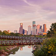 Panorama Of Downtown Houston Skyline From Studemont Drive - Buffalo Bayou Park Houston Texas Art Print