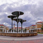 Panorama Of Texas Christian University Campus Commons And Frog Fountain - Fort Worth Texas Art Print