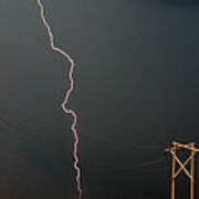 Panoramic Lightning Storm And Power Poles Art Print