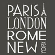 Paris, London, Rome And New York Pillow Art Print