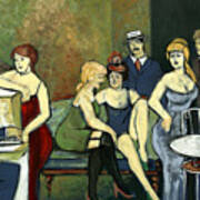 Paris Salon Scene Women In Seductive Cloths Impressionistic Piano Hats Table Chair Mustache Art Print