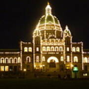 Parliament Building At Night - Victoria British Columbia Art Print