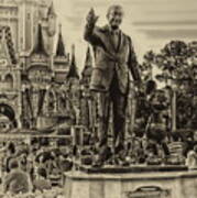 Partners Statue Walt Disney And Mickey In Black And White Mp Art Print