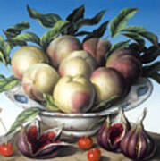 Peaches In Delft Bowl With Purple Figs Art Print