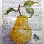 Pear On Antique Paper Art Print