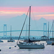 Pell Bridge Newport Harbor Newport Ri Rhode Island Purple Sunset Art Print