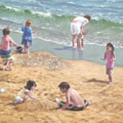 People On Bournemouth Beach Kids In Sand Art Print