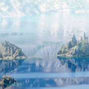 Phantom Ship Island In Mist At Crater Lake Art Print