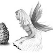 Pine Tree Fairy With Pine Cone B And W Art Print