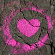 Pink Heart Painted On Rock Art Print