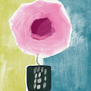 Pink Rose In A Small Vase- Art By Linda Woods Art Print