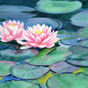 Pink Water Lilies With Colorful Pads Art Print