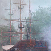 Pirate Ship Hiding In Cove Art Print