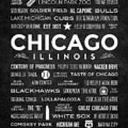 Places Of Chicago On Black Chalkboard Art Print