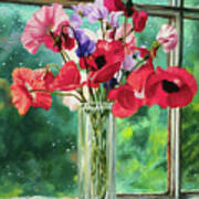 Poppies On Windowsill Art Print