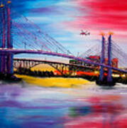 Portland City Lights Over Tilikum Bridge 1 Art Print