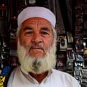 Portrait Of Pashtun Pakistani Man Posing Outside Belt Shop Empress Market Karachi Art Print