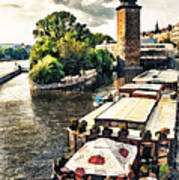 Prague Vltava River Cruise Watercolor Art Print