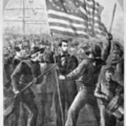 President Lincoln Holding The American Flag Art Print