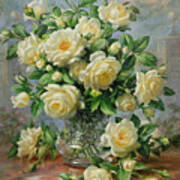 Princess Diana Roses In A Cut Glass Vase Art Print