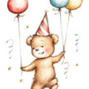 Print Of Teddy Bear With Balloons Art Print