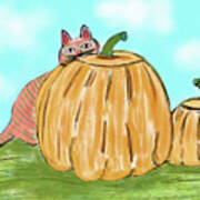 Pumpkin Cat Art Print