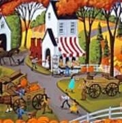 Pumpkin Festival - Folk Art Landscape Art Print