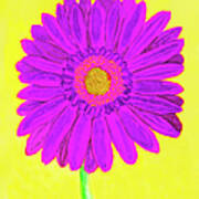 Purple  Gerbera On Yellow, Watercolor Art Print